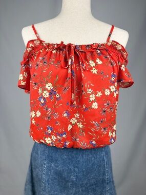 Sienna Sky Red Floral Off Shoulder Top Ruffle Blouse Size S